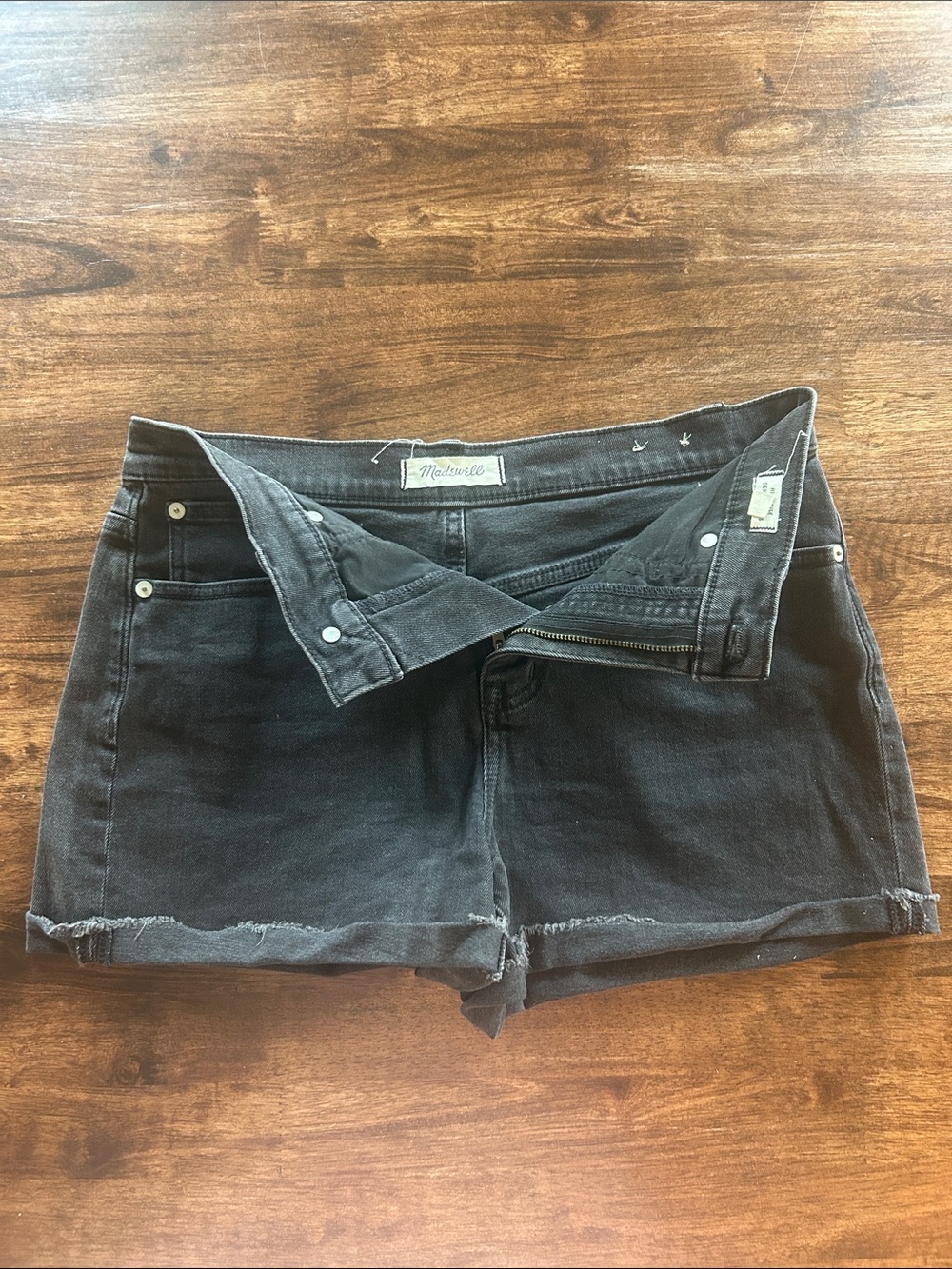Madewell Black Denim Frayed Hem Jean Shorts